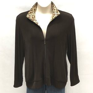 Chico’s dark brown and animal print zip up jacket